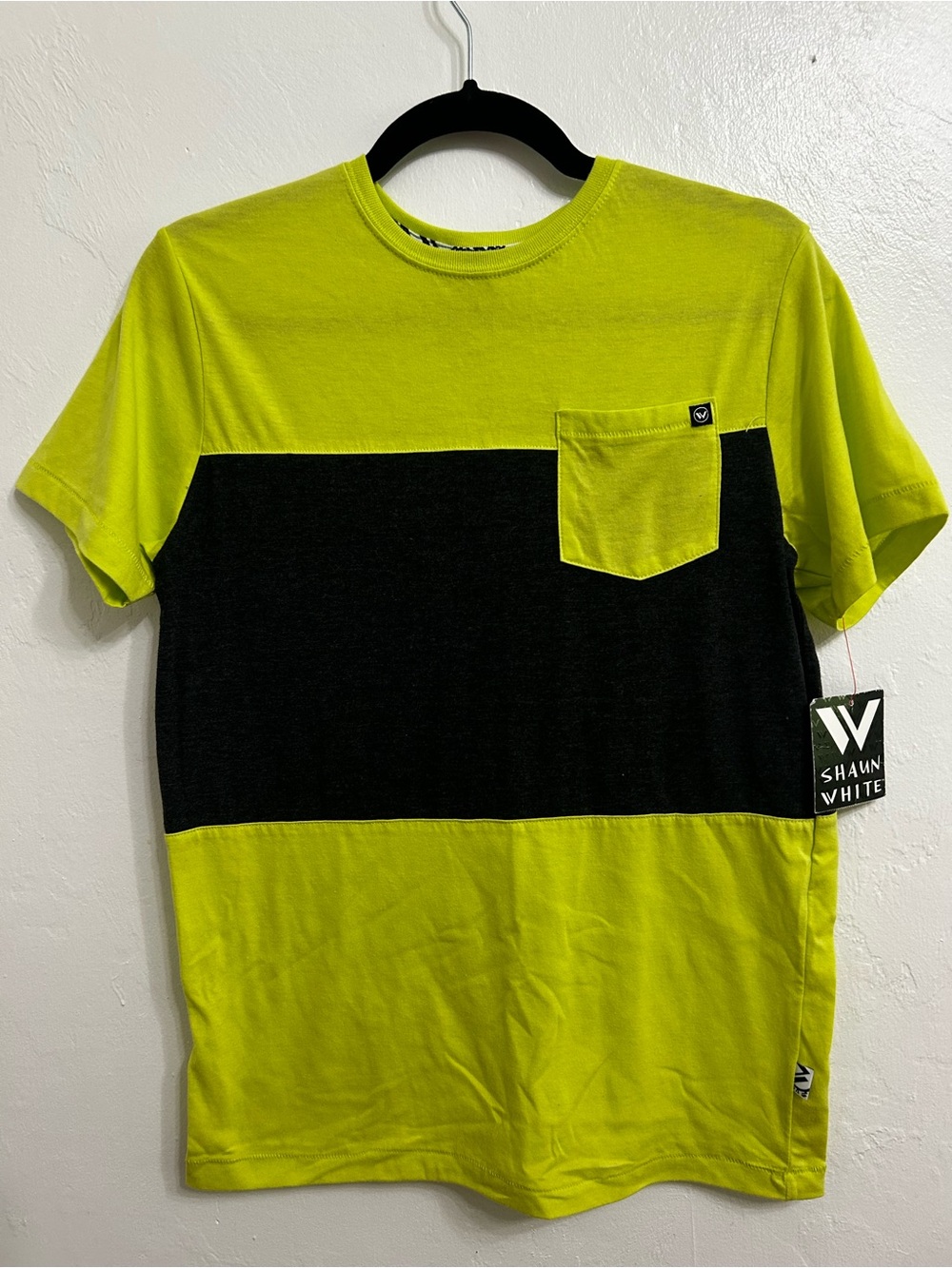 Shaun White Lime Green and Black Colorblock Pocket Tee